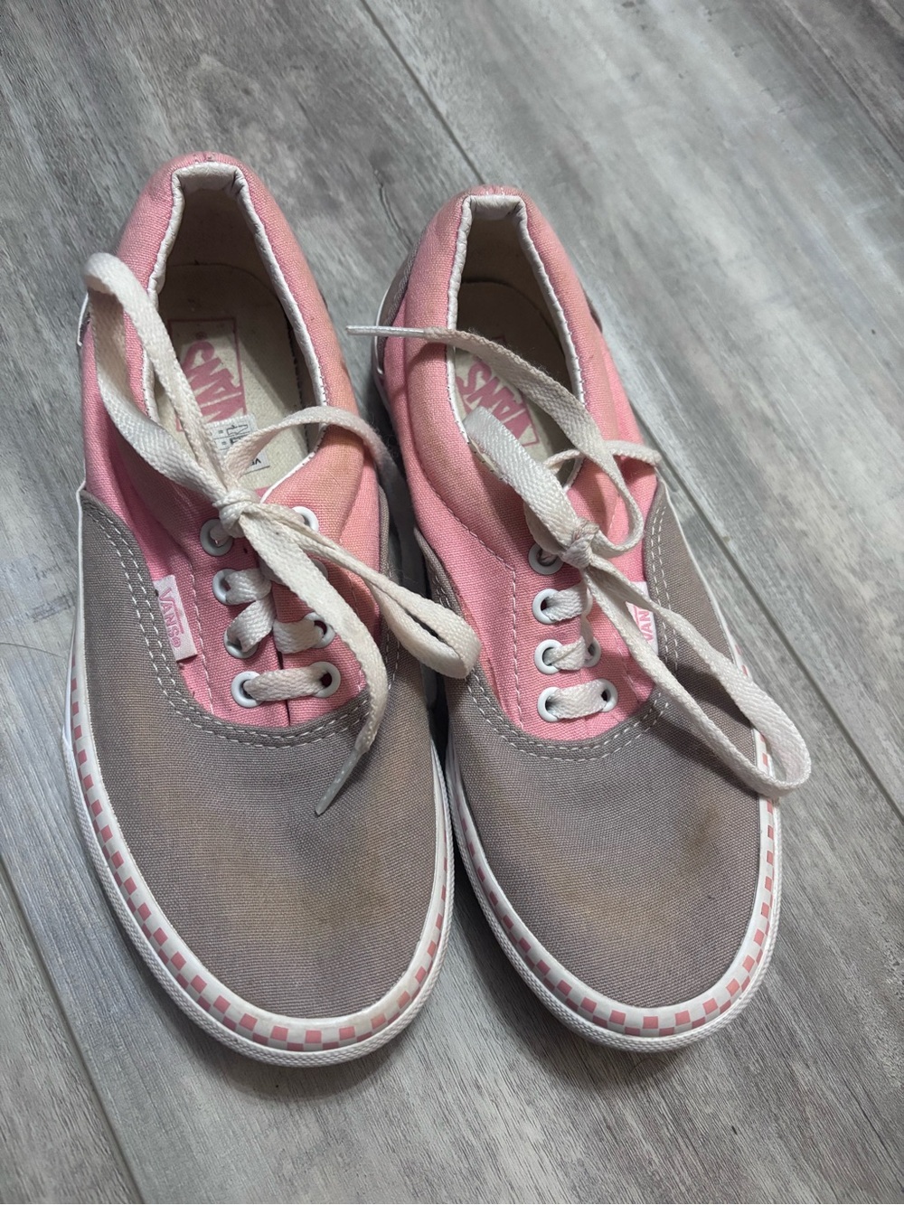 Vans Pink and Gray Low-Top Canvas Kids Sneakers